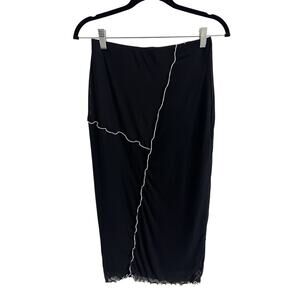 Y2K Lettuce Hem Pencil Skirt Size Medium Black White Trim Lined Fairy Grunge